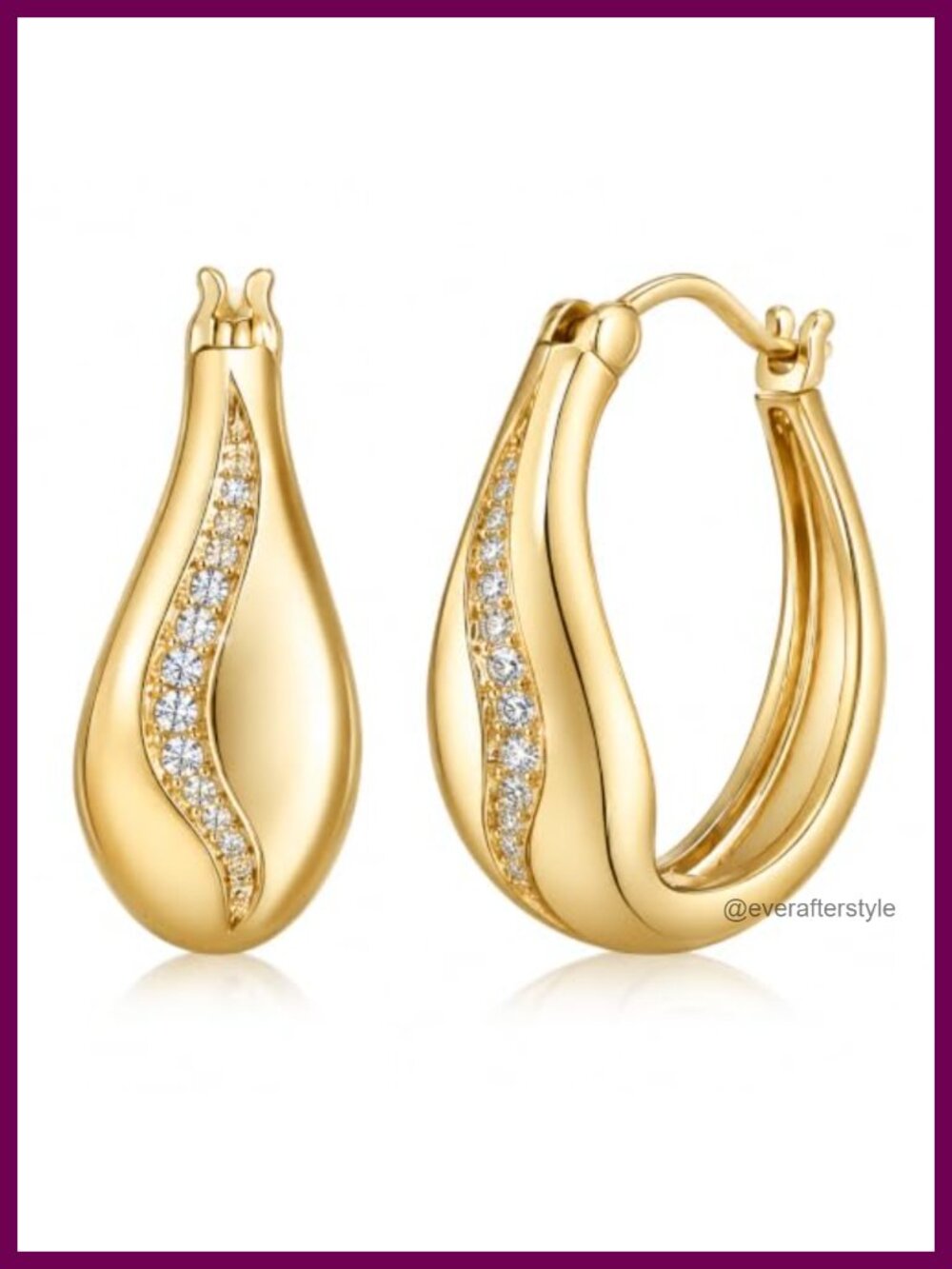 14k Gold Plated Chunky Hoop Earrings 20mm Teardrop CZ Hypoallergenic